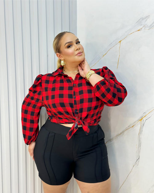 Blusa Xadrez Vermelha – Crepe Dunna