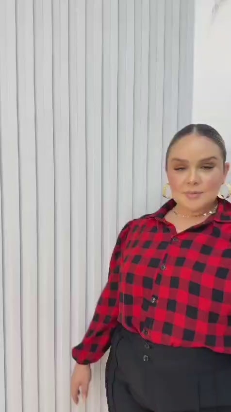Blusa Xadrez Vermelha – Crepe Dunna